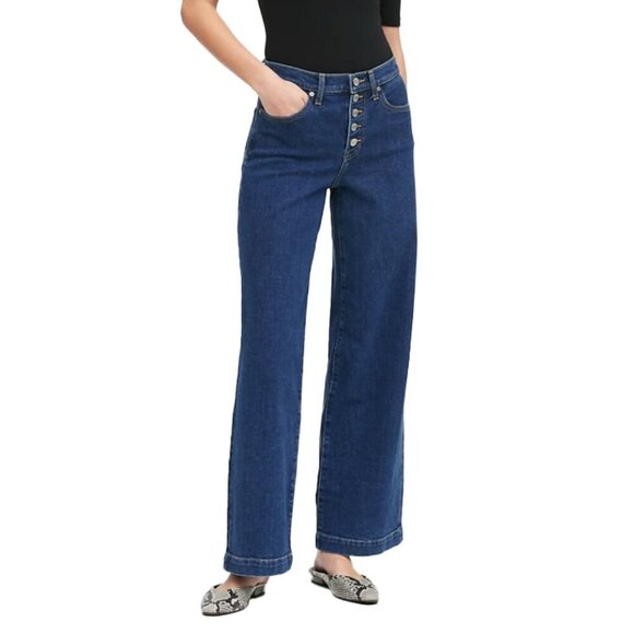 BANANA REPUBLIC Premium Denim Blue Wide-Leg Button fly Medium Wash Jeans sz 27 L - Picture 1 of 6